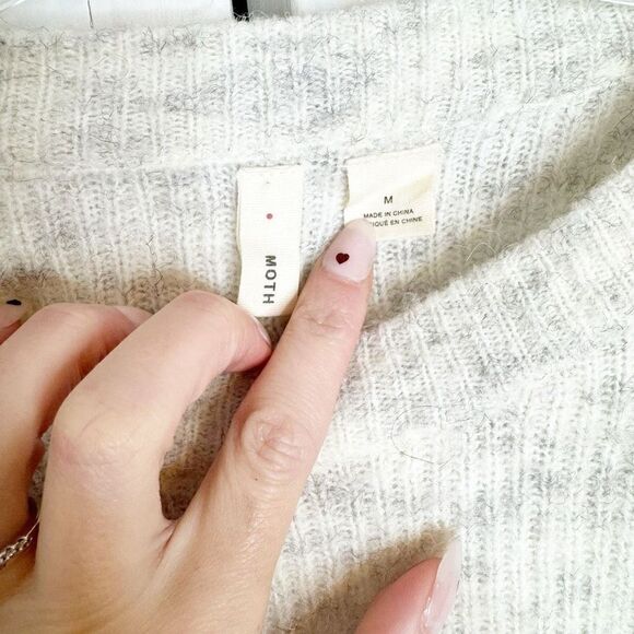 Moth Flared Bell Sleeve Ribbed Knit Sweater Cream Heathered Gray Anthropologie M - Picture 7 of 11